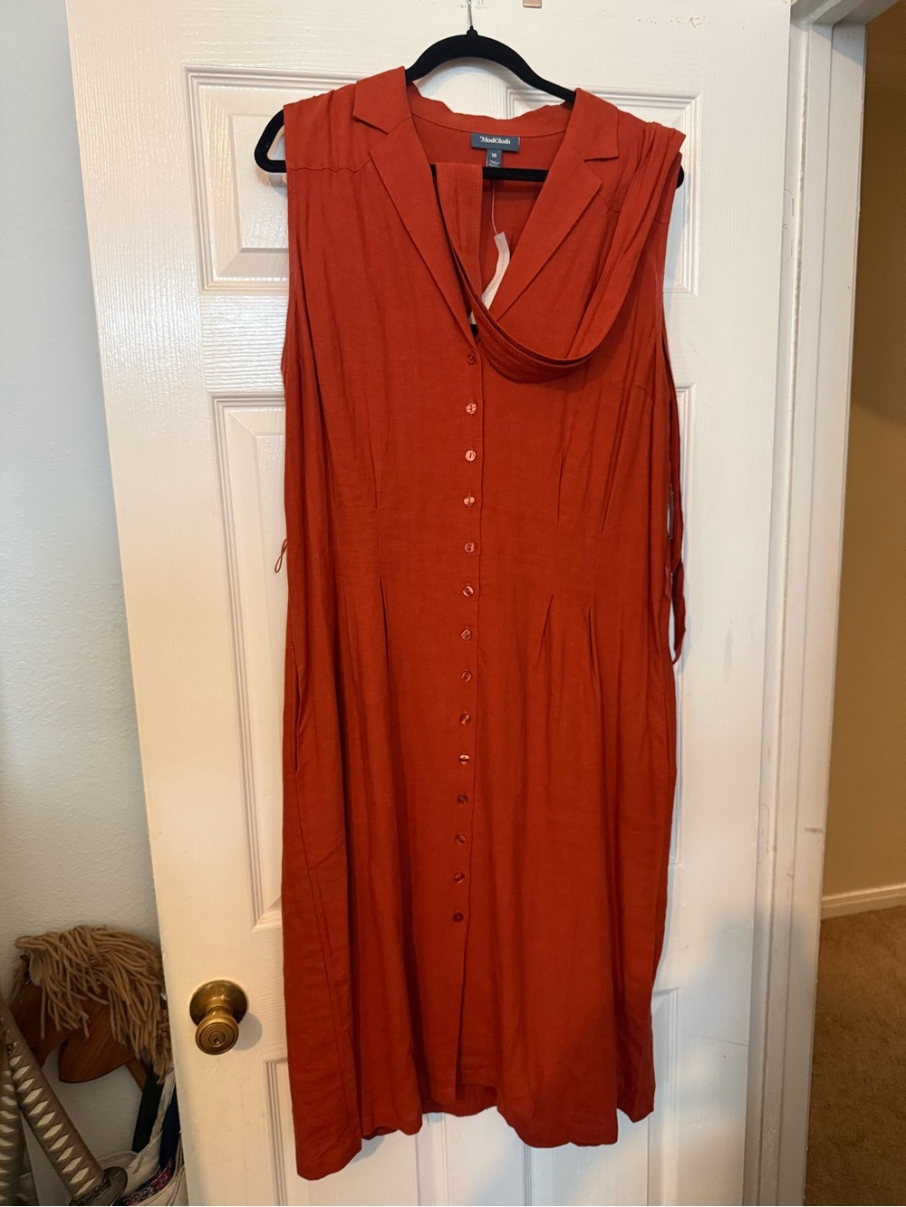 Sleeveless Rust Button-Front Dress